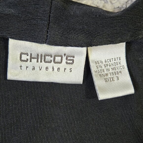 Chico's Travelers Black Open Front Slinky Knit Cardigan Pockets Capsule Stretch - Picture 7 of 8